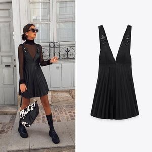 Zara faux leather pleated pinafore dress size large
